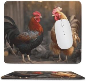 Mousepad Rooster and Chicken Mouses Mat for Wireless Mouses Computer Keyboard Mat with Non-Slip Rubber Gaming Desk Pad Square Desk Mat for Office Laptop 9.8″x11.8″