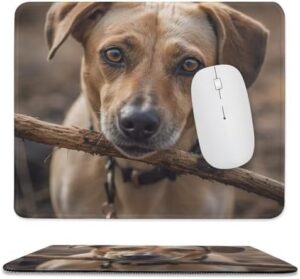 Mousepad Tree Branch and Dog Mouses Mat for Wireless Mouses Computer Keyboard Mat with Non-Slip Rubber Gaming Desk Pad Square Desk Mat for Office Laptop 9.8″x11.8″