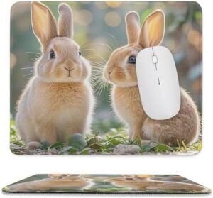 Mousepad Two Little Cute Rabbits Mouses Mat for Wireless Mouses Computer Keyboard Mat with Non-Slip Rubber Gaming Desk Pad Square Desk Mat for Office Laptop 9.8″x11.8″