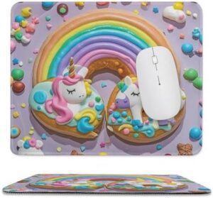 Mousepad Unicorns Doughnut Rainbow Mouses Mat for Wireless Mouses Computer Keyboard Mat with Non-Slip Rubber Gaming Desk Pad Square Desk Mat for Office Laptop 9.8″x11.8″