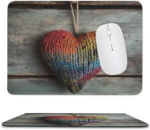 Mousepad Wooden Board Heart Shape Mouses Mat for Wireless Mouses Computer Keyboard Mat with Non-Slip Rubber Gaming Desk Pad Square Desk Mat for Office Laptop 7.9″x9.4″