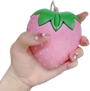 New USB Cord Mouse Pink Strawberry Small Optical PC Computer Game Mouse Girls Gift Mause for Office Laptop Desktop Pink