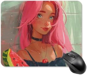 Peach Hair Girl Mouse-Pad Square Mousepad with Non-Slip Rubber Base Gaming MouseMat Waterproof Funny Mousepad Washable Computer MousePads for Laptop Office Home Working 20 * 25cm