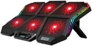 RGB Laptop Cooler 12-17 Inch LED Screen Laptop Cooling Pad Notebook Cooler Stand with Six Fans and 2 U Ports(RGB-Red)