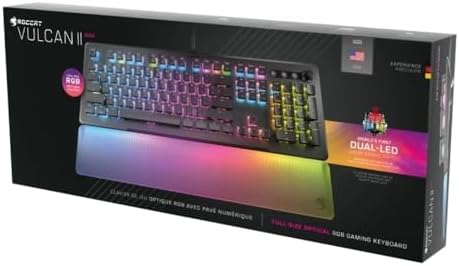 ROCCAT Vulcan II Max – Optical-Mechanical PC Gaming Keyboard with Customizable RGB Illuminated Keys and Palm Rest, Titan II Tactile Linear Switches, Aluminum Plate, 100M Keystroke Durability – Black
