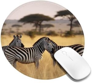 Round Mouse Pad with Non-Slip Rubber Base Africa Grassland Zebra Mouse Mat with Stitched Edge Gaming Mousepad for Wireless Mouse Computer Laptop Home Office Desk Pad 8″
