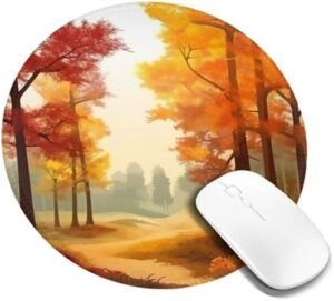 Round Mouse Pad with Non-Slip Rubber Base Autumn Trees Scenery Mouse Mat with Stitched Edge Gaming Mousepad for Wireless Mouse Computer Laptop Home Office Desk Pad 8″