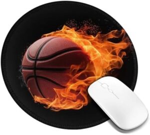 Round Mouse Pad with Non-Slip Rubber Base Basketball On Fire Mouse Mat with Stitched Edge Gaming Mousepad for Wireless Mouse Computer Laptop Home Office Desk Pad 8″