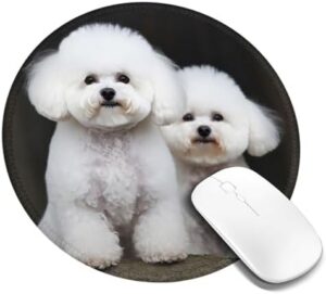 Round Mouse Pad with Non-Slip Rubber Base Bichon Frise Mouse Mat with Stitched Edge Gaming Mousepad for Wireless Mouse Computer Laptop Home Office Desk Pad 8″