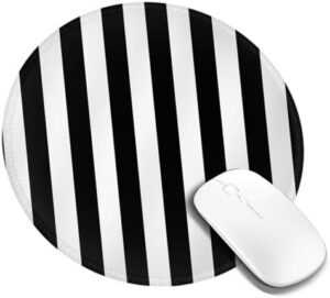 Round Mouse Pad with Non-Slip Rubber Base Black & White Stripe Mouse Mat with Stitched Edge Gaming Mousepad for Wireless Mouse Computer Laptop Home Office Desk Pad 8″