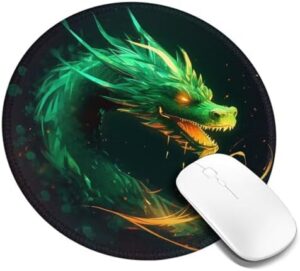 Round Mouse Pad with Non-Slip Rubber Base Chinese Dragon Mouse Mat with Stitched Edge Gaming Mousepad for Wireless Mouse Computer Laptop Home Office Desk Pad 8″