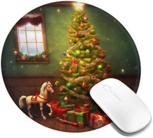 Round Mouse Pad with Non-Slip Rubber Base Christmas Tree Mouse Mat with Stitched Edge Gaming Mousepad for Wireless Mouse Computer Laptop Home Office Desk Pad 8″
