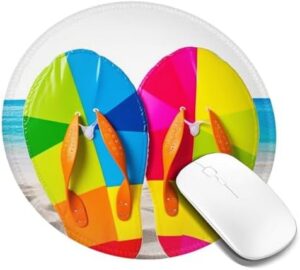 Round Mouse Pad with Non-Slip Rubber Base Colorful Flip Flops Beach Ball Mouse Mat with Stitched Edge Gaming Mousepad for Wireless Mouse Computer Laptop Home Office Desk Pad 8″