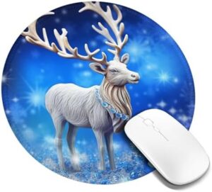 Round Mouse Pad with Non-Slip Rubber Base Crystal Reindeer Christmas Mouse Mat with Stitched Edge Gaming Mousepad for Wireless Mouse Computer Laptop Home Office Desk Pad 8″