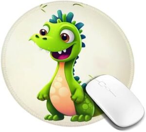 Round Mouse Pad with Non-Slip Rubber Base Cute Dinosaur Mouse Mat with Stitched Edge Gaming Mousepad for Wireless Mouse Computer Laptop Home Office Desk Pad 8″