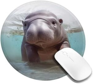 Round Mouse Pad with Non-Slip Rubber Base Cute Hippo Mouse Mat with Stitched Edge Gaming Mousepad for Wireless Mouse Computer Laptop Home Office Desk Pad 8″