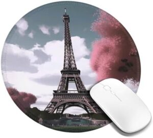Round Mouse Pad with Non-Slip Rubber Base Eiffel Tower Mouse Mat with Stitched Edge Gaming Mousepad for Wireless Mouse Computer Laptop Home Office Desk Pad 8″