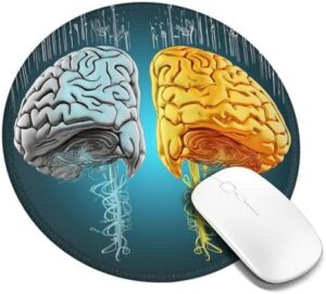 Round Mouse Pad with Non-Slip Rubber Base Left and Right Brain Functions Mouse Mat with Stitched Edge Gaming Mousepad for Wireless Mouse Computer Laptop Home Office Desk Pad 8"