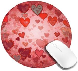 Round Mouse Pad with Non-Slip Rubber Base Love Heart Shape Mouse Mat with Stitched Edge Gaming Mousepad for Wireless Mouse Computer Laptop Home Office Desk Pad 8″