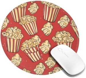 Round Mouse Pad with Non-Slip Rubber Base Popcorn Print Mouse Mat with Stitched Edge Gaming Mousepad for Wireless Mouse Computer Laptop Home Office Desk Pad 8″
