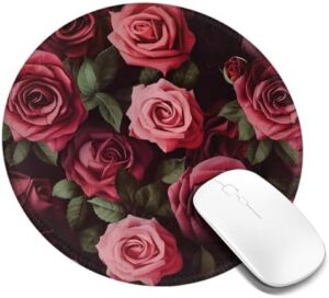 Round Mouse Pad with Non-Slip Rubber Base Roses Background Mouse Mat with Stitched Edge Gaming Mousepad for Wireless Mouse Computer Laptop Home Office Desk Pad 8″
