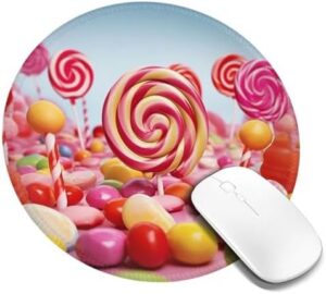 Round Mouse Pad with Non-Slip Rubber Base Sweet Candy Mouse Mat with Stitched Edge Gaming Mousepad for Wireless Mouse Computer Laptop Home Office Desk Pad 8″
