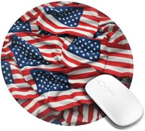Round Mouse Pad with Non-Slip Rubber Base USA Flag Mouse Mat with Stitched Edge Gaming Mousepad for Wireless Mouse Computer Laptop Home Office Desk Pad 8″