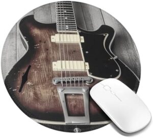 Round Mouse Pad with Non-Slip Rubber Base Vintage Guitar Mouse Mat with Stitched Edge Gaming Mousepad for Wireless Mouse Computer Laptop Home Office Desk Pad 8″