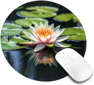 Round Mouse Pad with Non-Slip Rubber Base Water Lily Mouse Mat with Stitched Edge Gaming Mousepad for Wireless Mouse Computer Laptop Home Office Desk Pad 8″