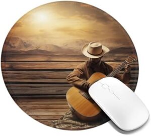 Round Mouse Pad with Non-Slip Rubber Base Western Music Mouse Mat with Stitched Edge Gaming Mousepad for Wireless Mouse Computer Laptop Home Office Desk Pad 8″