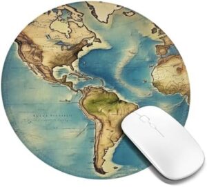 Round Mouse Pad with Non-Slip Rubber Base World Map Mouse Mat with Stitched Edge Gaming Mousepad for Wireless Mouse Computer Laptop Home Office Desk Pad 8″