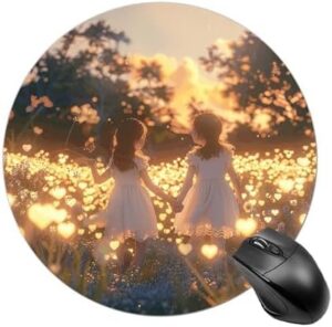 Round Mousepad with Non-Slip Rubber Base Girls Holding Hands Mouse-Mat with Stitched Edge Gaming Mousepad for Wireless Mouses Computer Laptop Home Office Desk Pad 7.8 X 7.8 Inch