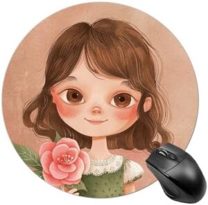 Round Portable Mouse Pad Big Eyes Girl Printed Mouse Mat Waterproof Non-Slip Mousepad Small Rubber Mouse Mat for Office Home Gaming Laptop Men Women