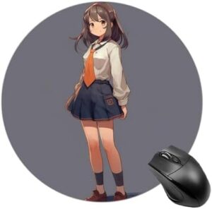 Round Rubber Mouse Pad Anime Girl in Skirt Printed Mouse Mat Waterproof Mousepads Non-Slip Portable Mouse Pad for Office Home Gaming Laptop Men Women