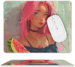 Square Mousepad with Non-Slip Rubber Base Peach Hair Girl Mousepad Gaming Mousemat Waterproof Funny Mousepad Leather Desk Mat Washable Computer Mousepads for Laptop Office Home Working 10 X 8 in