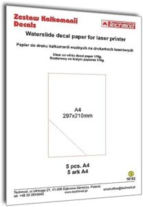 Techmod 10102 Waterslide Decal Paper for Laser Printer Wet Decal A4 Sheet 5pcs