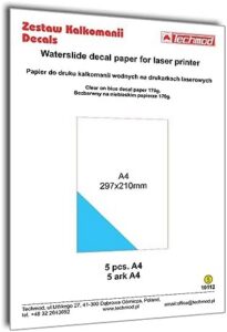 Techmod 10112 Waterslide Decal Paper for Laser Printer Wet Decal A4 Sheet Blue 5pcs