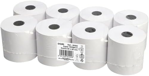 Thermal Paper Rolls 80 x 80mm (Pack of 8), Core 12mm, Length 51m, Tickets for Dataphone, TPV, Cash Registers, POS and EPOS Printers, Thickness 60 g/m², BPA Free