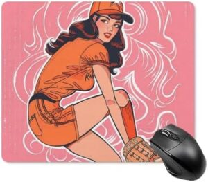 Vintage Baseball Girl 90s Cute Mouse Pad Square Non-Slip Waterproof Mat for Computers Laptop