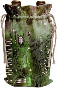 Wine Bag – Green computer chip macro photography microchip – motherboard electronics circuits – tech geek nerd Photography