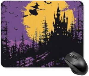 Witch and Broom Mouse Pad Square Mousepad Cute Laptop Mouse Mat Large Gaming Mouses Pad Non-Slip Desk Mat Leather Keyboard Pads for Office Desk Accessories