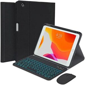 iPad Mini Keyboard Case Compatible with iPad Mini 5/4/3/2/1, 7 Color Backlit Detachable Bluetooth Color Keyboard Smart Folio Cover with Wireless Mouse for iPad Mini 5/Mini 4, Black