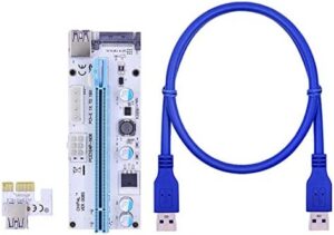 100PCS LED 008S PCI-E Riser Card PCI Express 1X to 16X 60CM USB 3.0 Cable 4Pin 6Pin 15Pin SATA Power for GPU Video Card(Blue 0.6M)