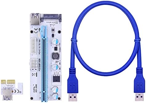 100PCS LED 008S PCI-E Riser Card PCI Express 1X to 16X 60CM USB 3.0 Cable 4Pin 6Pin 15Pin SATA Power for GPU Video Card(Blue 0.6M)