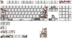 129Keys PBT Keycap DYESUB CherryPersonalized Plum Blossom Russian Korean Japanese Keycaps For Mechanical Keyboards Pbt Keycaps Plum Blossom Keycaps Gaming Keyboards Keycap Cute 129 Keys For Girls