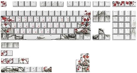 129Keys PBT Keycap DYESUB CherryPersonalized Plum Blossom Russian Korean Japanese Keycaps For Mechanical Keyboards Pbt Keycaps Plum Blossom Keycaps Gaming Keyboards Keycap Cute 129 Keys For Girls