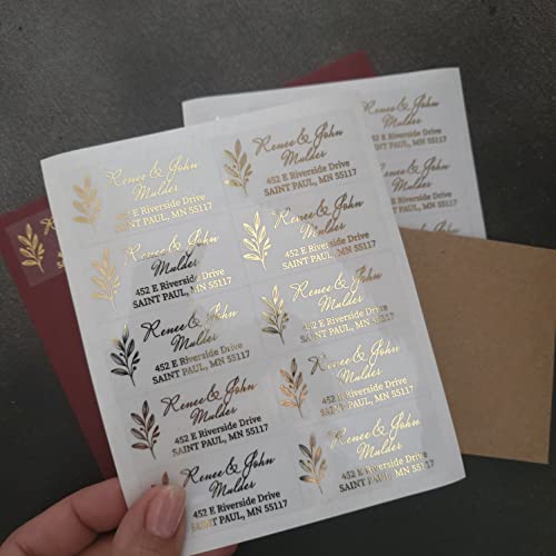 Gold Return Address Label Stickers with Leaf, Envelope Address and Return Label, Wedding Address Sticker, Family Address Label, Clear Label (Gold Foil, Clear Glossy)