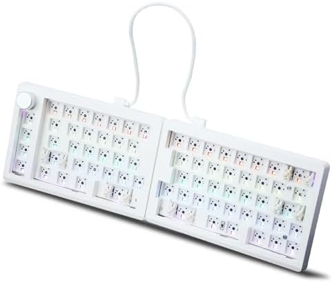 FKZ GMK70 Split Mechanical Keyboard Kit,65% Alice-Layout VIA Programmable Ergonomic Barebones Keyboard Hot Swap Gasket Wireless BT/2.4G/Type-C Wired Custom RGB NKRO Gaming DIY Kit with Knob (White)