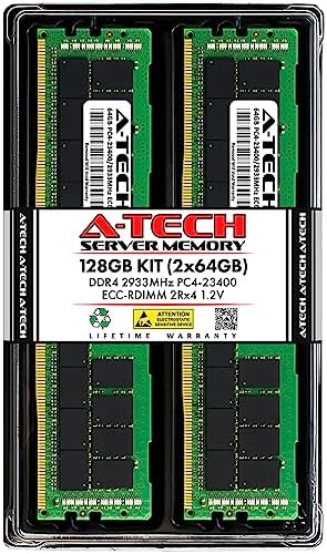A-Tech 128GB Kit (2x64GB) DDR4 2933MHz PC4-23400 ECC RDIMM 2Rx4 Dual Rank 1.2V ECC Registered DIMM 288-Pin Server & Workstation RAM Memory Upgrade Modules (A-Tech Enterprise Series)