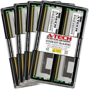 A-Tech 512GB Kit (8x64GB) DDR3/DDR3L 1333MHz PC3L-10600L ECC LRDIMM 8Rx4 Octal Rank 1.35V Load Reduced DIMM 240-Pin Server RAM Memory Upgrade Modules (A-Tech Enterprise Series)